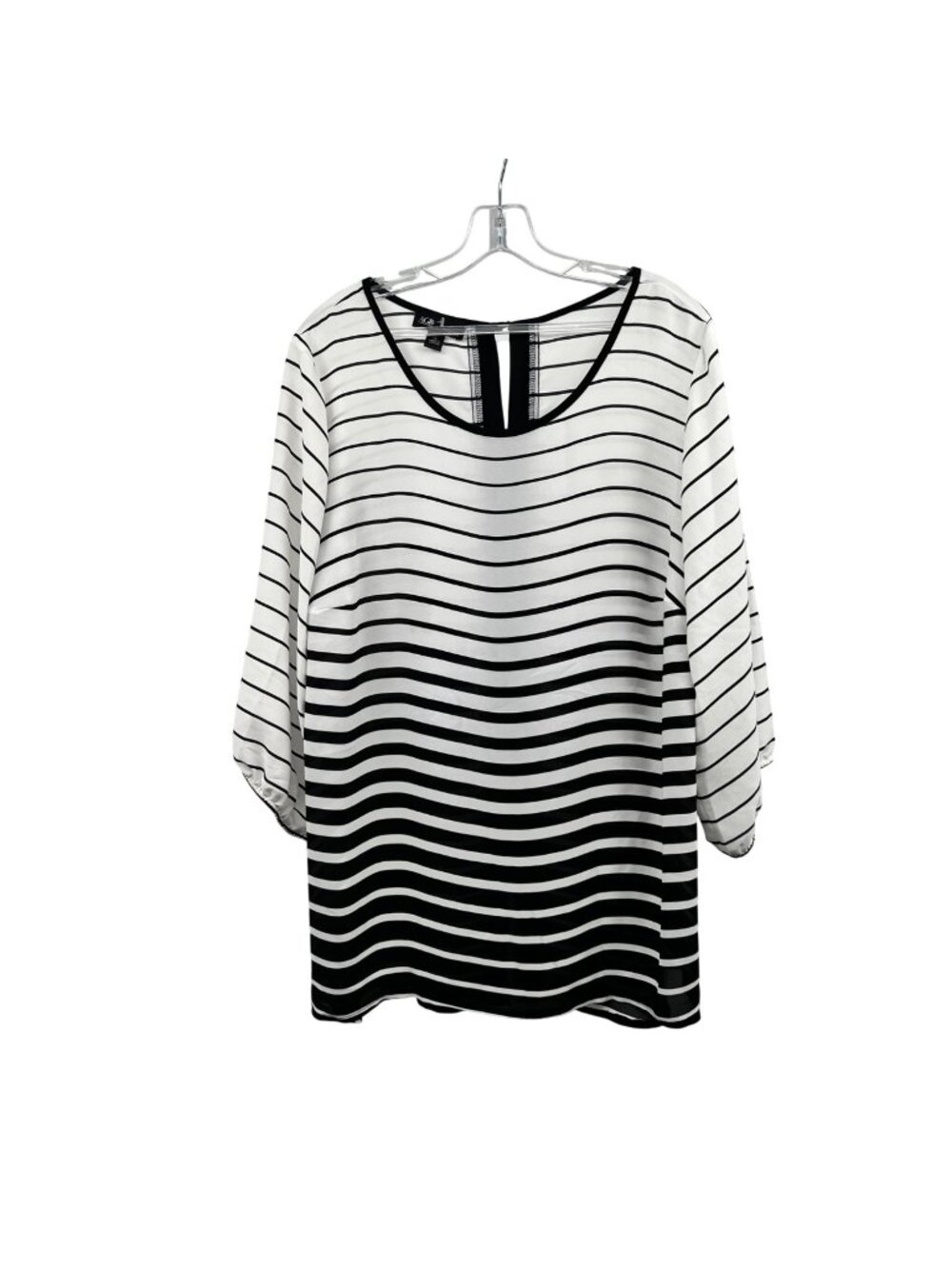 AGB Womens Sheer Striped Blouse Black/White 3/4 Sleeve Size 1X
